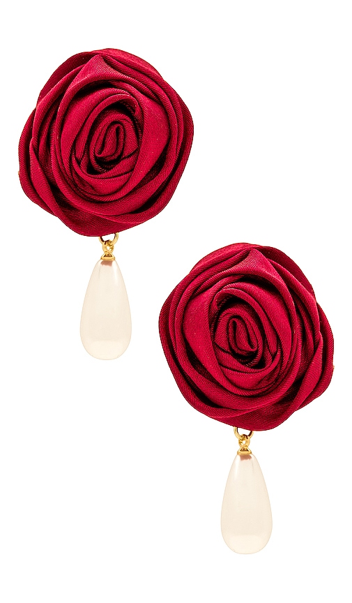 Petit moments Rosette Pearl Drop Earrings in Red