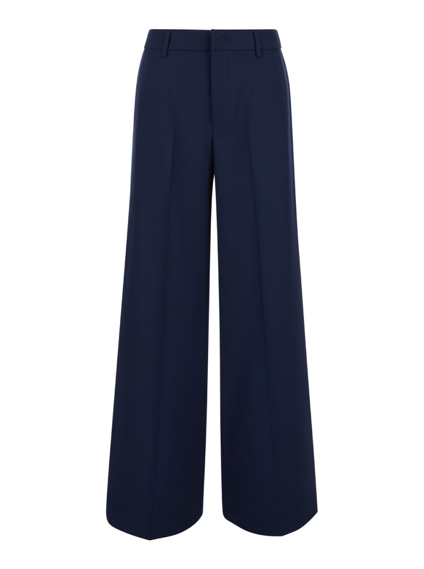 Blue Wide Leg Pants In Polyester Woman