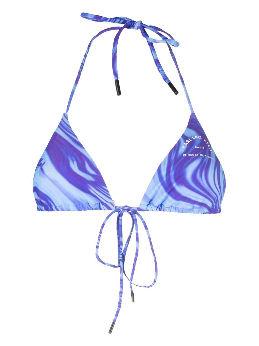 Abstract-print string bikini top - Blue