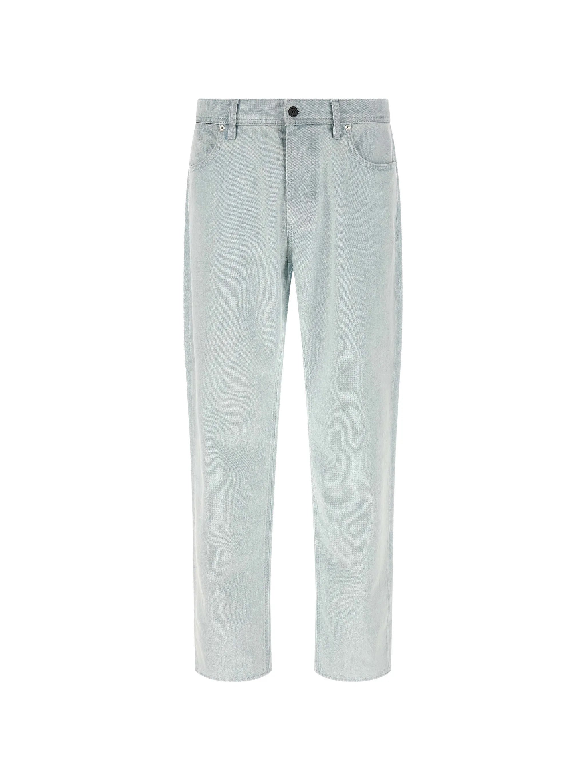 Men's Stone-Texture Curved Pocket Jeans with Coin Pocket, Star Embroidery & Hidden Button Fly (Size 30)