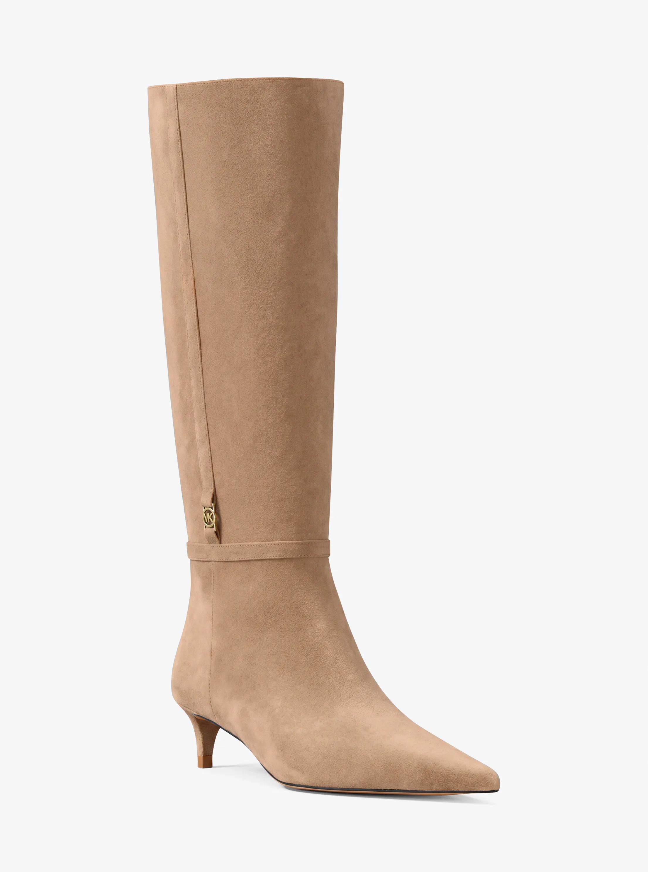 Nalia Polyester Microsuede Kitten Heel Boot in Brown - size 6