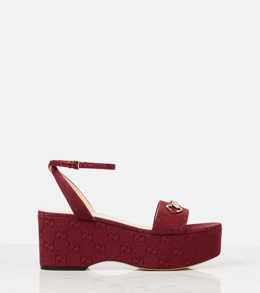 Lady Horsebit GG Canvas wedge sandals