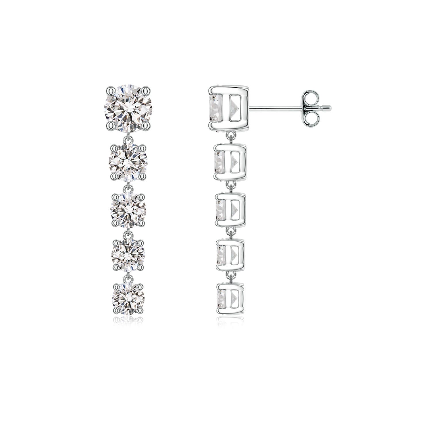 Angara 2.44 CTW Graduated Round Diamond Five-Stone Dangle Earrings in 14K White Gold