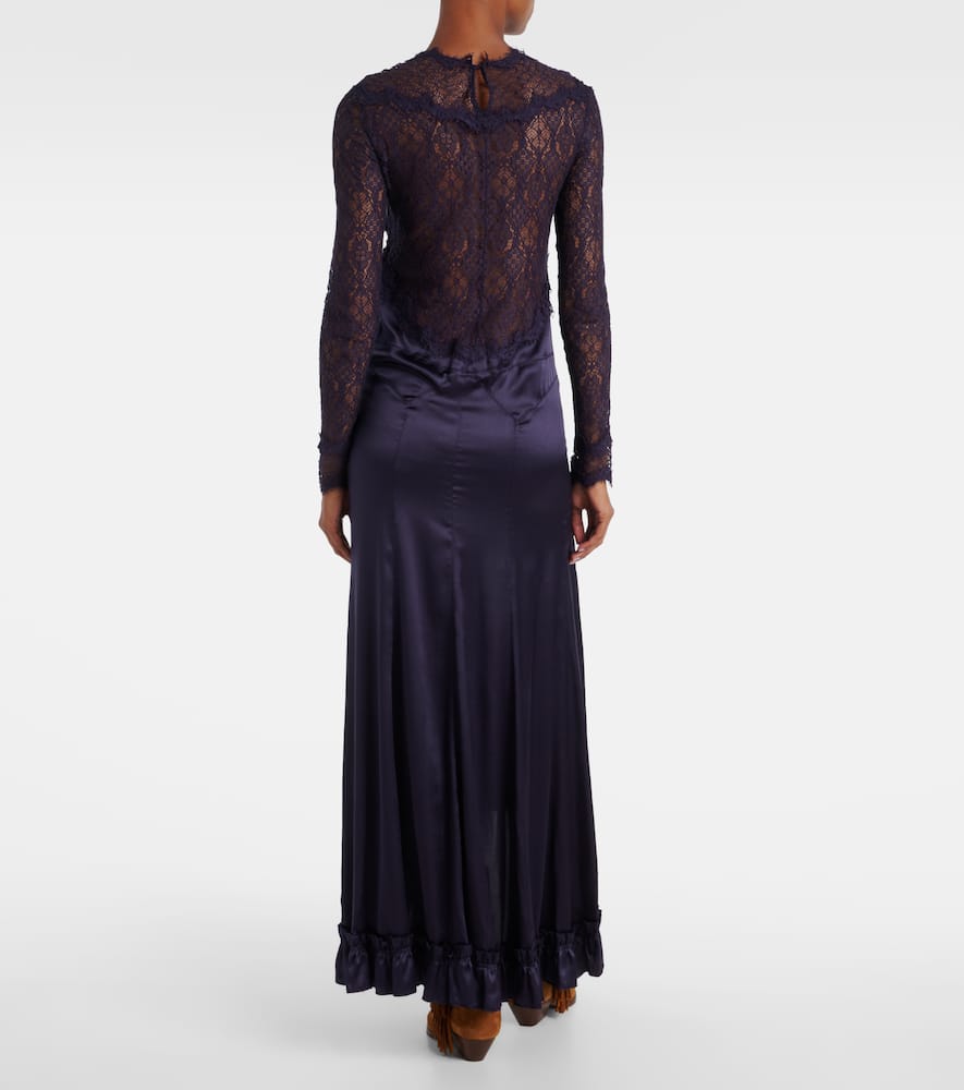 Dolores lace-trimmed silk-blend satin gown