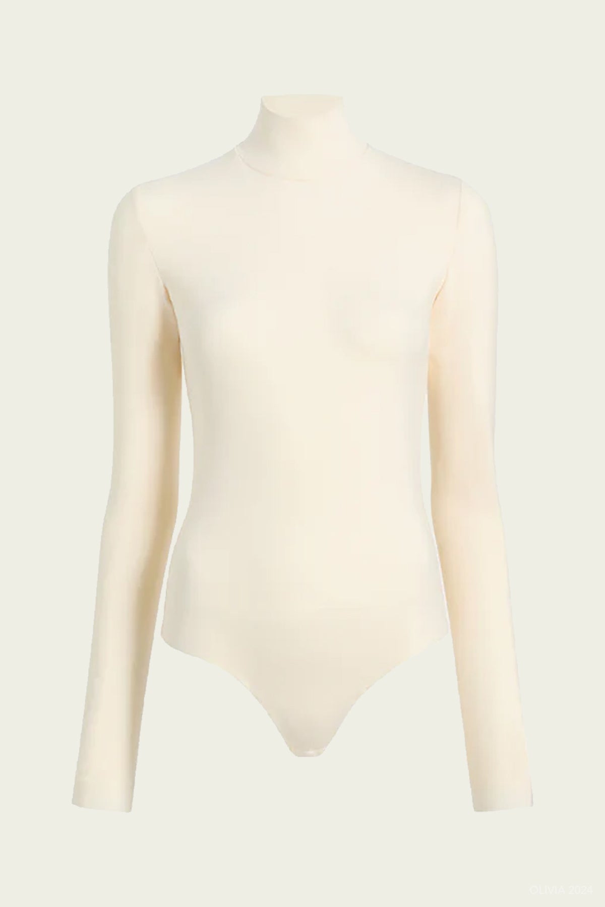 Neoprene Turtleneck Bodysuit with Thumbholes in Ivory