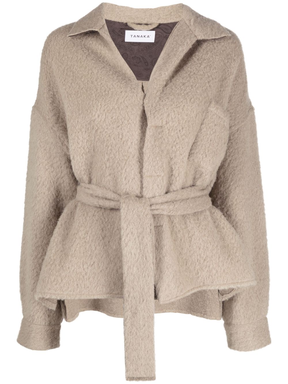 Tanaka V-neck belted fleece cardi-coat - Neutrals