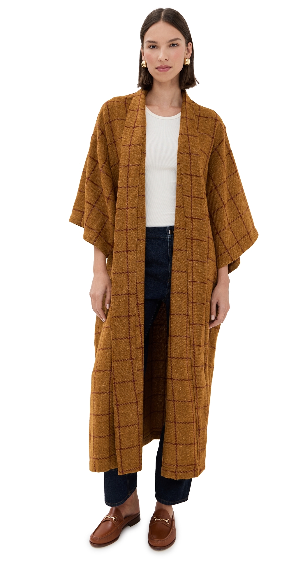 Camel Plaid Maxi Duster Camel One Size