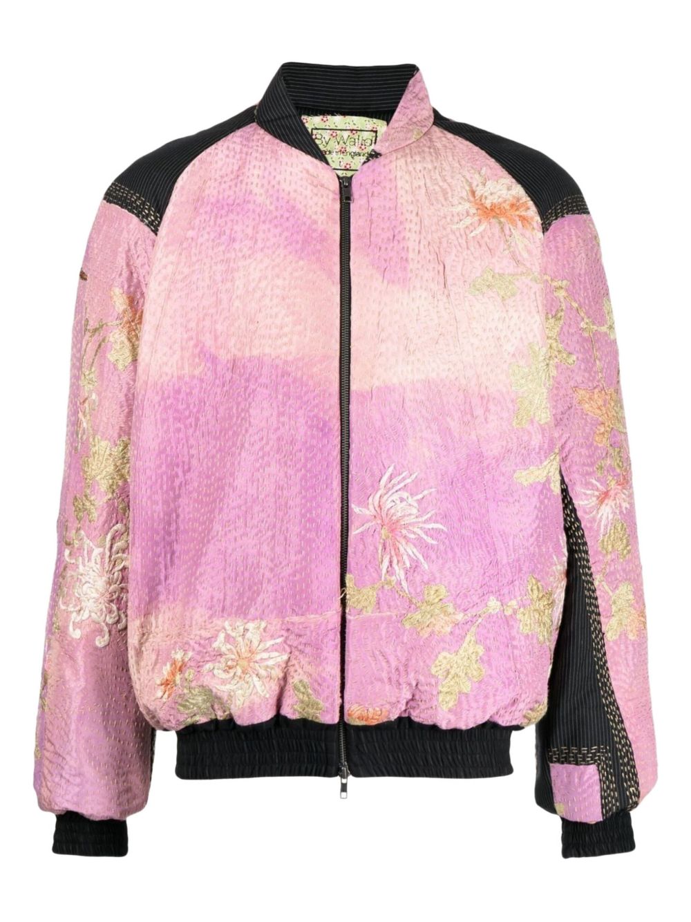 Floral-embroidered bomber jacket - Pink