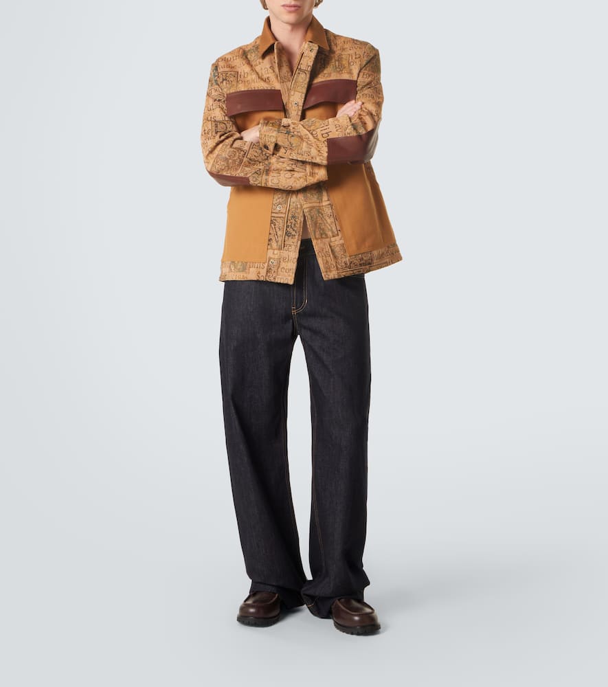 Leather-trimmed jacquard jacket