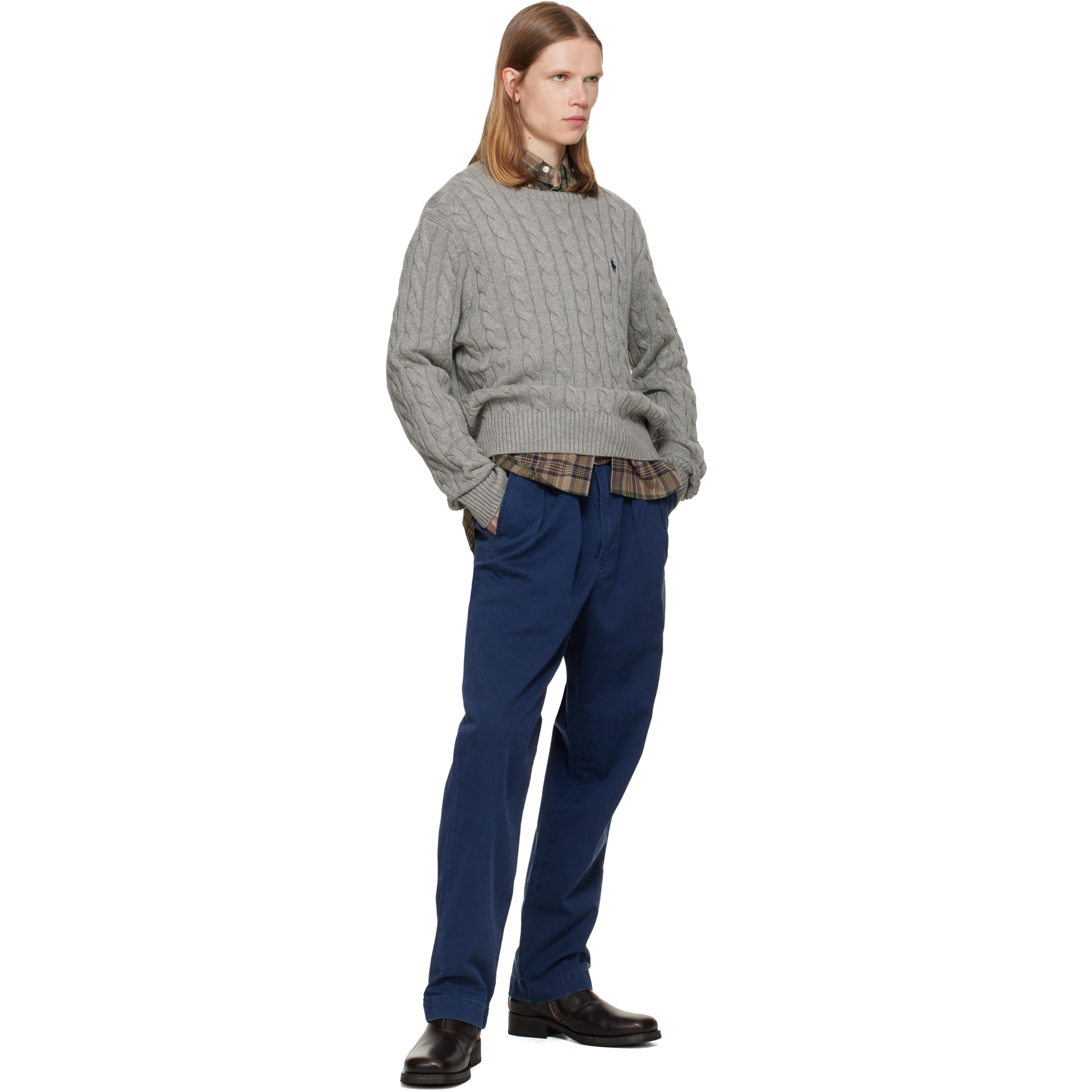 Gray Cable-Knit Cotton Sweater