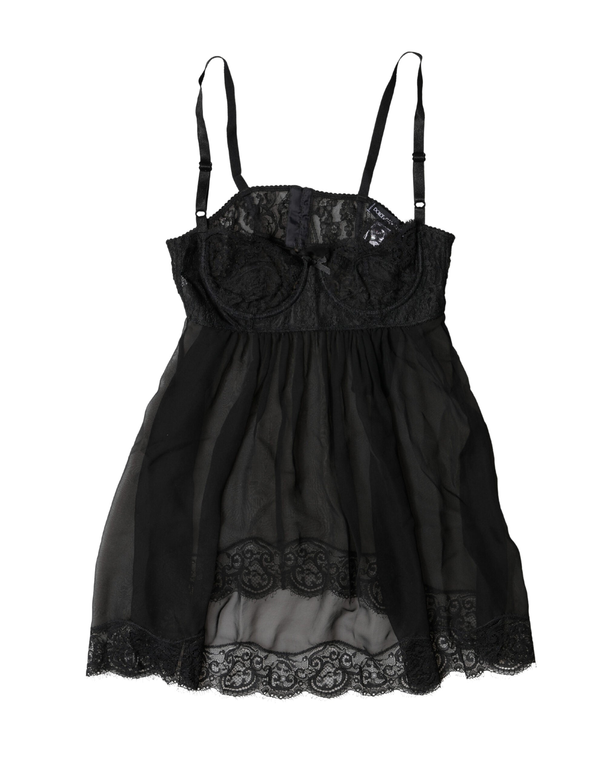 Silk Floral Lace Tank Top — Black