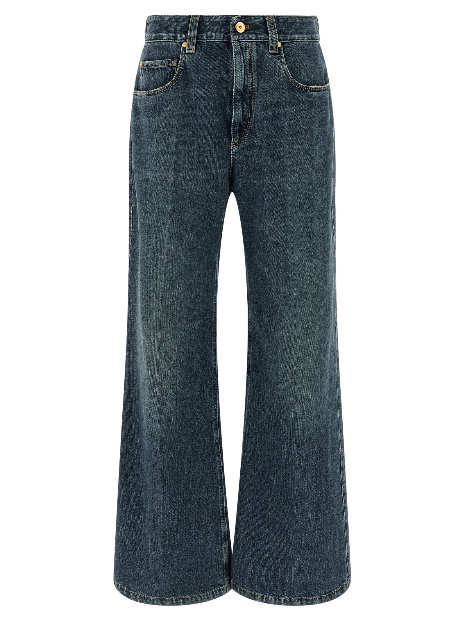 Stone-Washed Flared Jeans — Blue