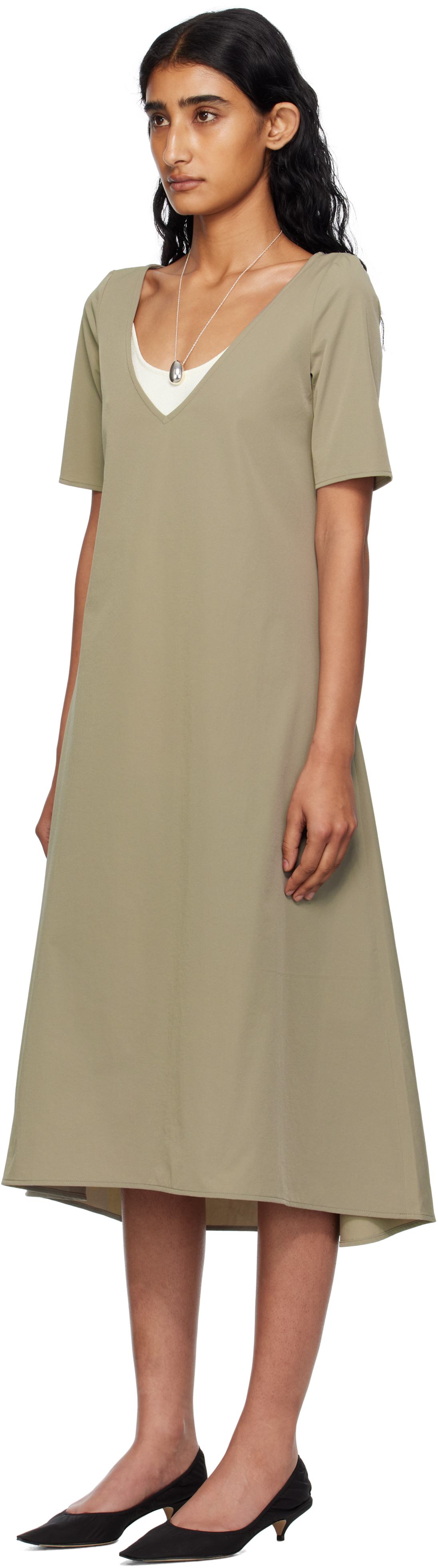Gray Nylon Spandex Midi Dress