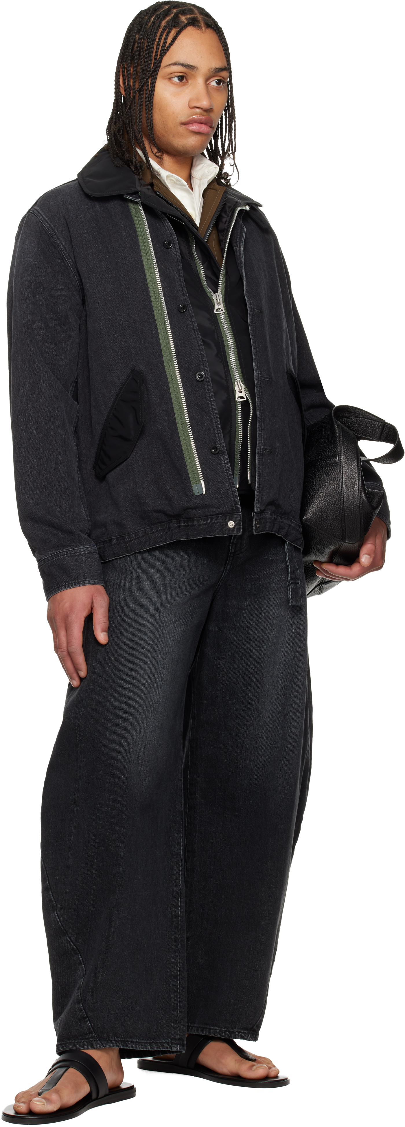 Black Nylon Twill Denim Jacket