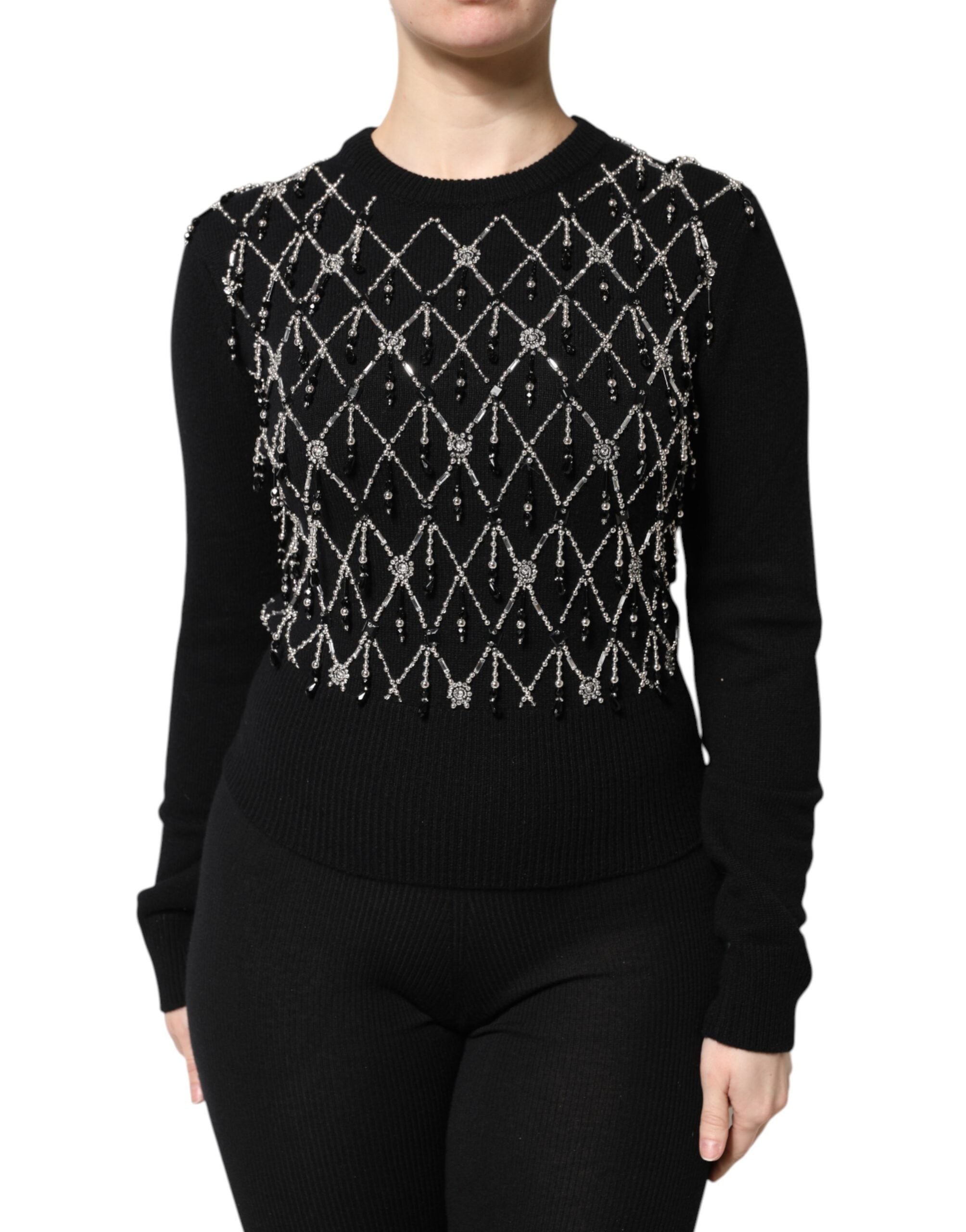 Crystal-Embellished Cashmere Blouse — Black