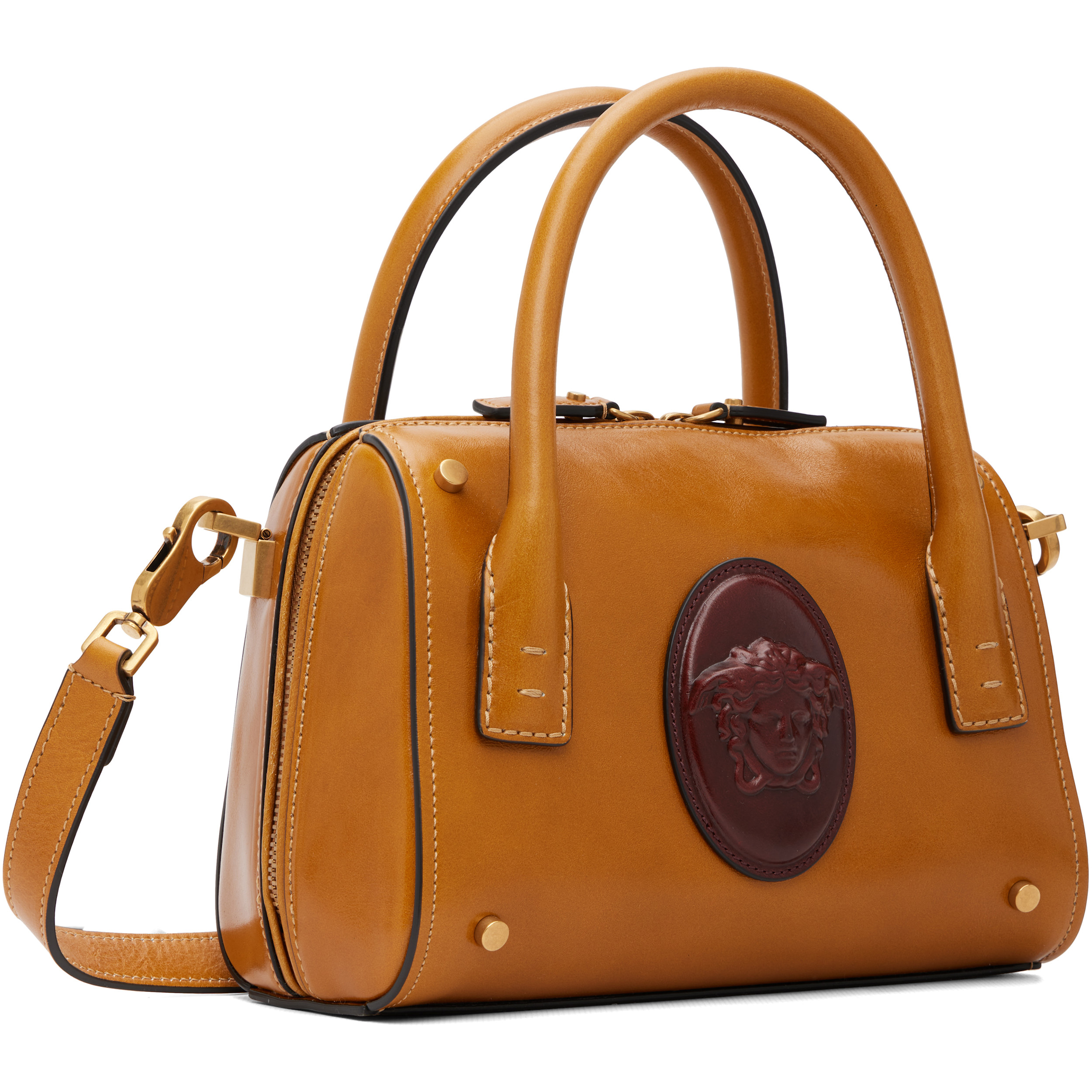 Tan Roomy Small Leather Boston Bag