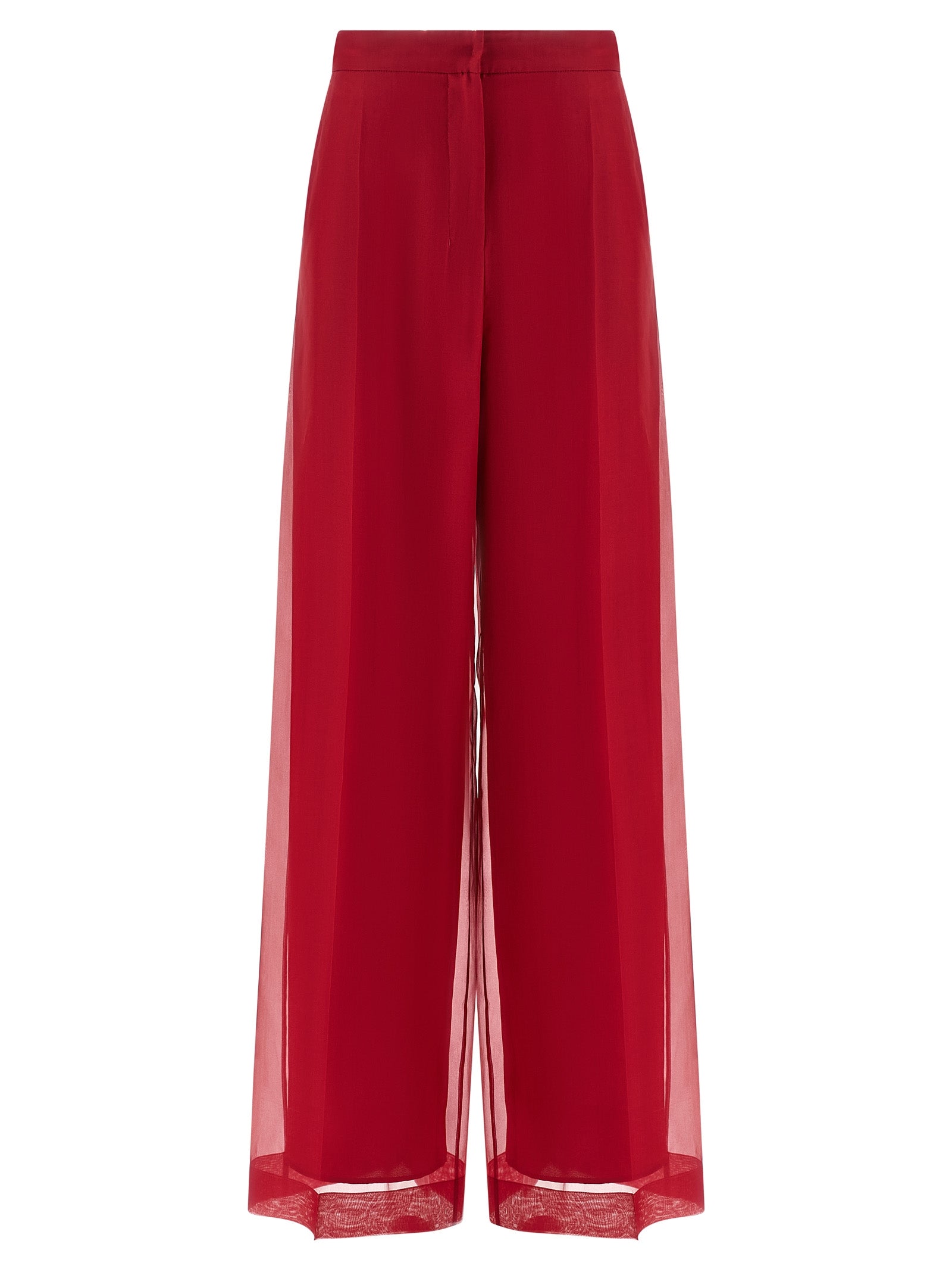 Silk Organza Wide-Leg Trousers — Red