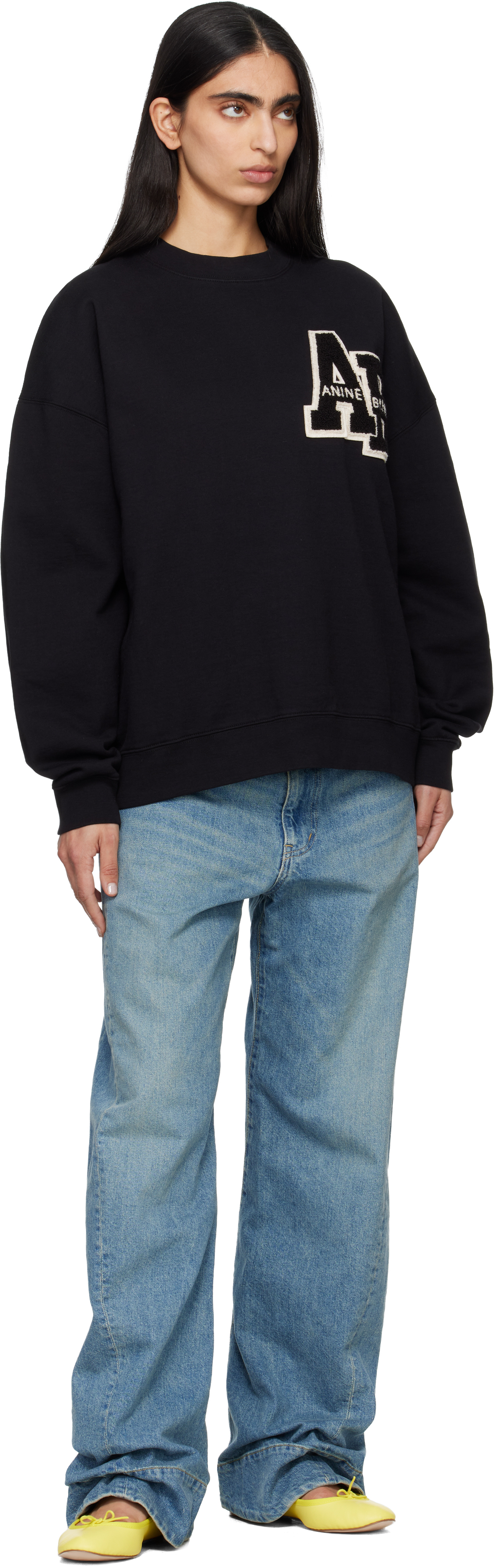 Black Miles Oversized Letterman Sweatshirt