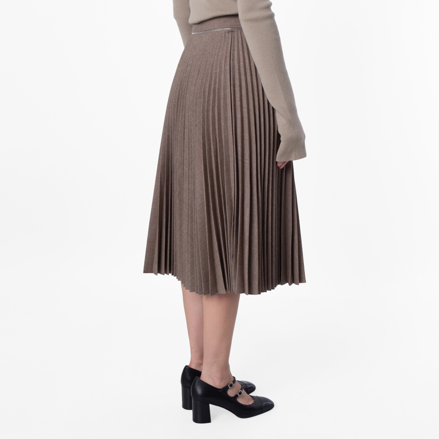 Pleated Wool Midi Skirt