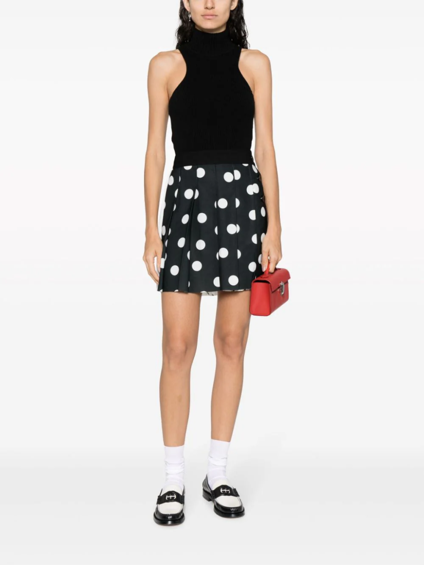 Polka dot pleated mini skirt - Black