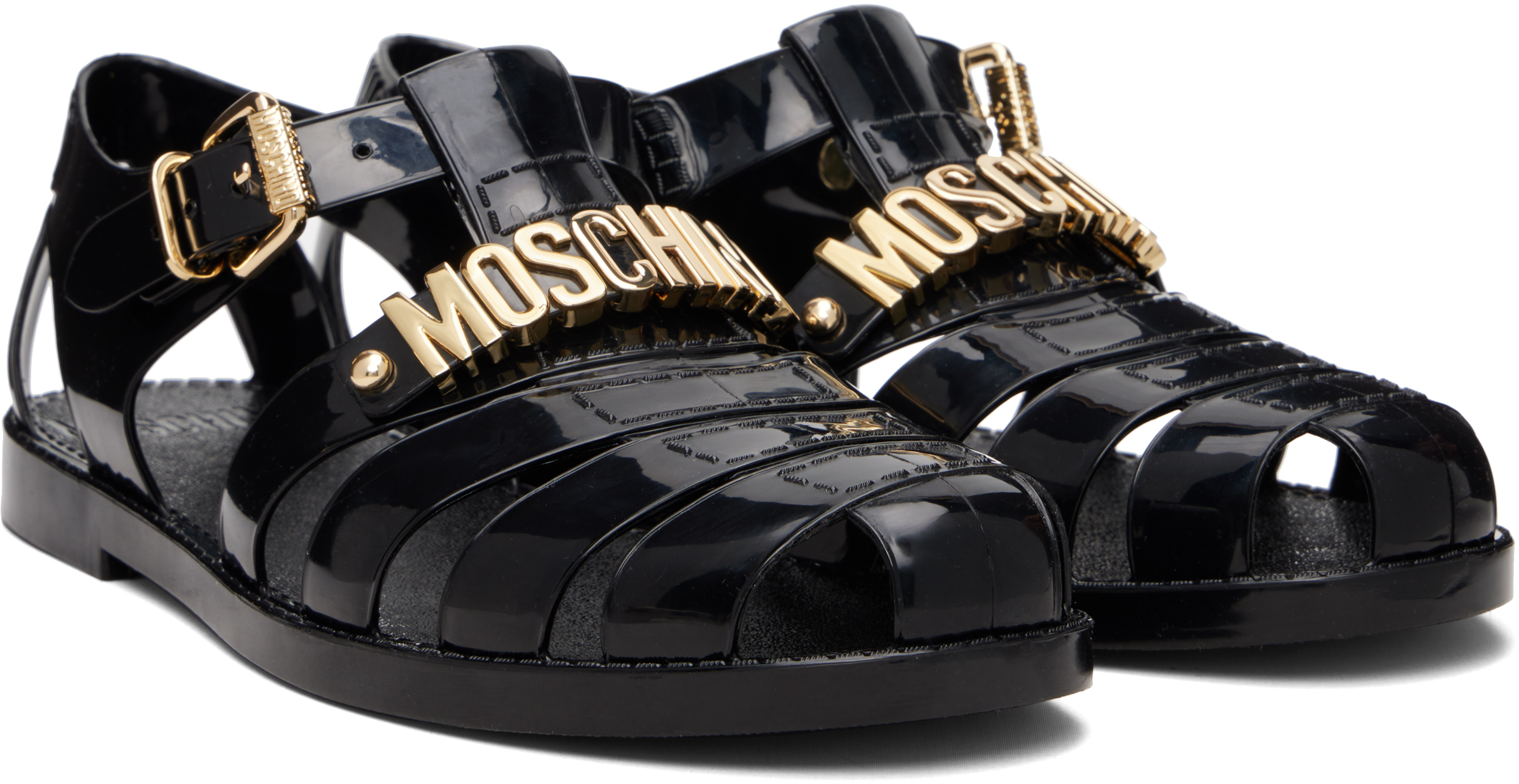 Black Jelly Logo Lettering Sandals
