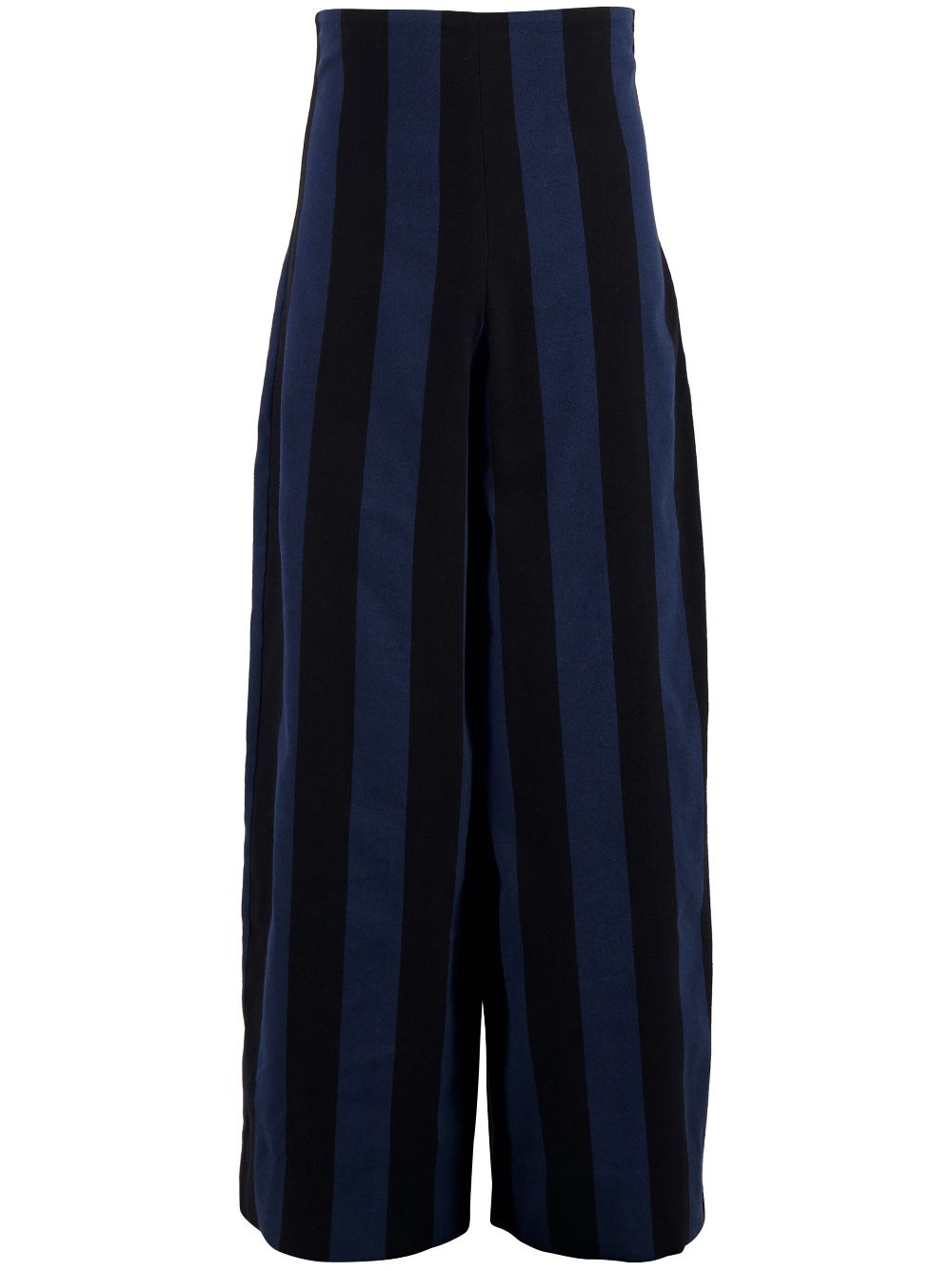 High-waisted striped cotton trousers - Blue