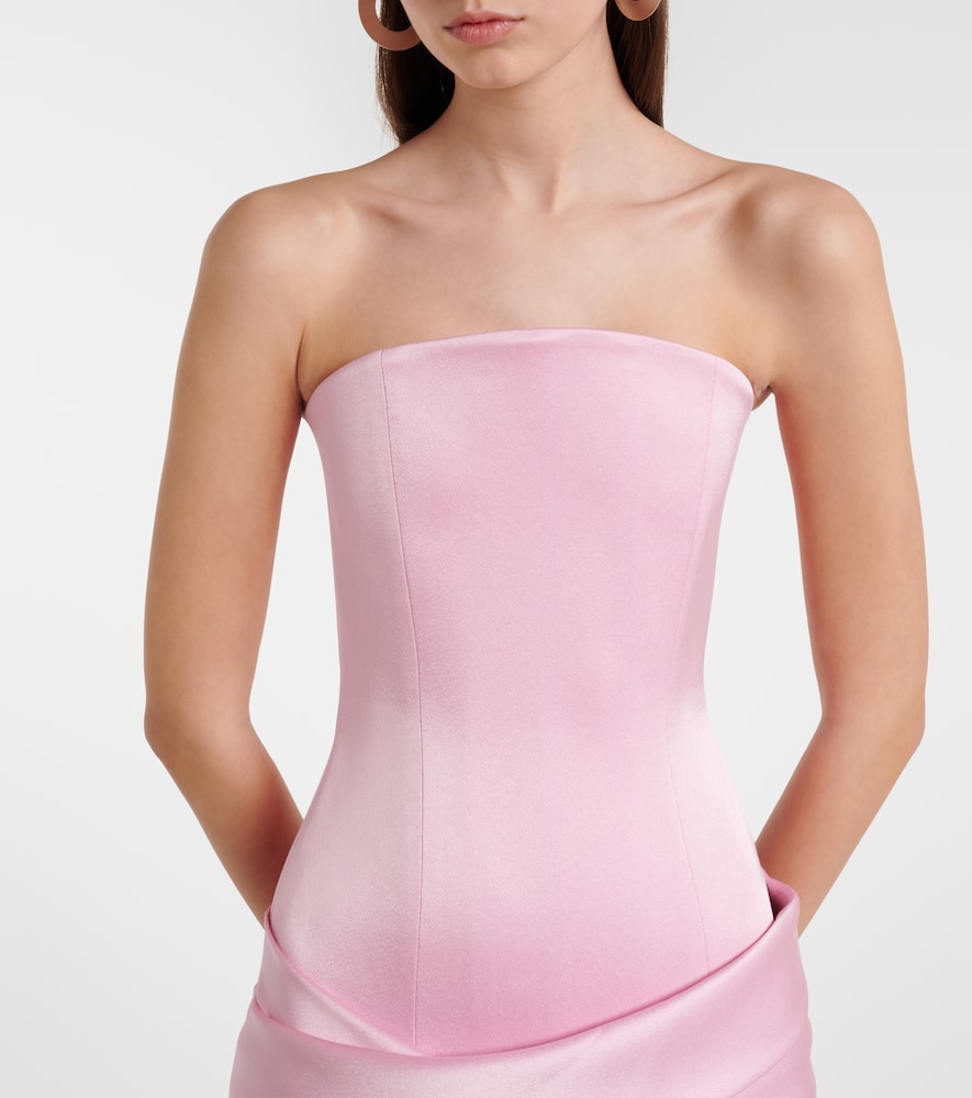 Draped satin crêpe bustier dress