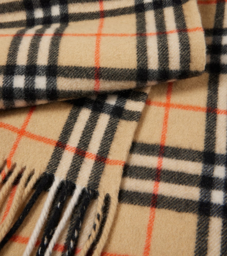Check cashmere hooded scarf