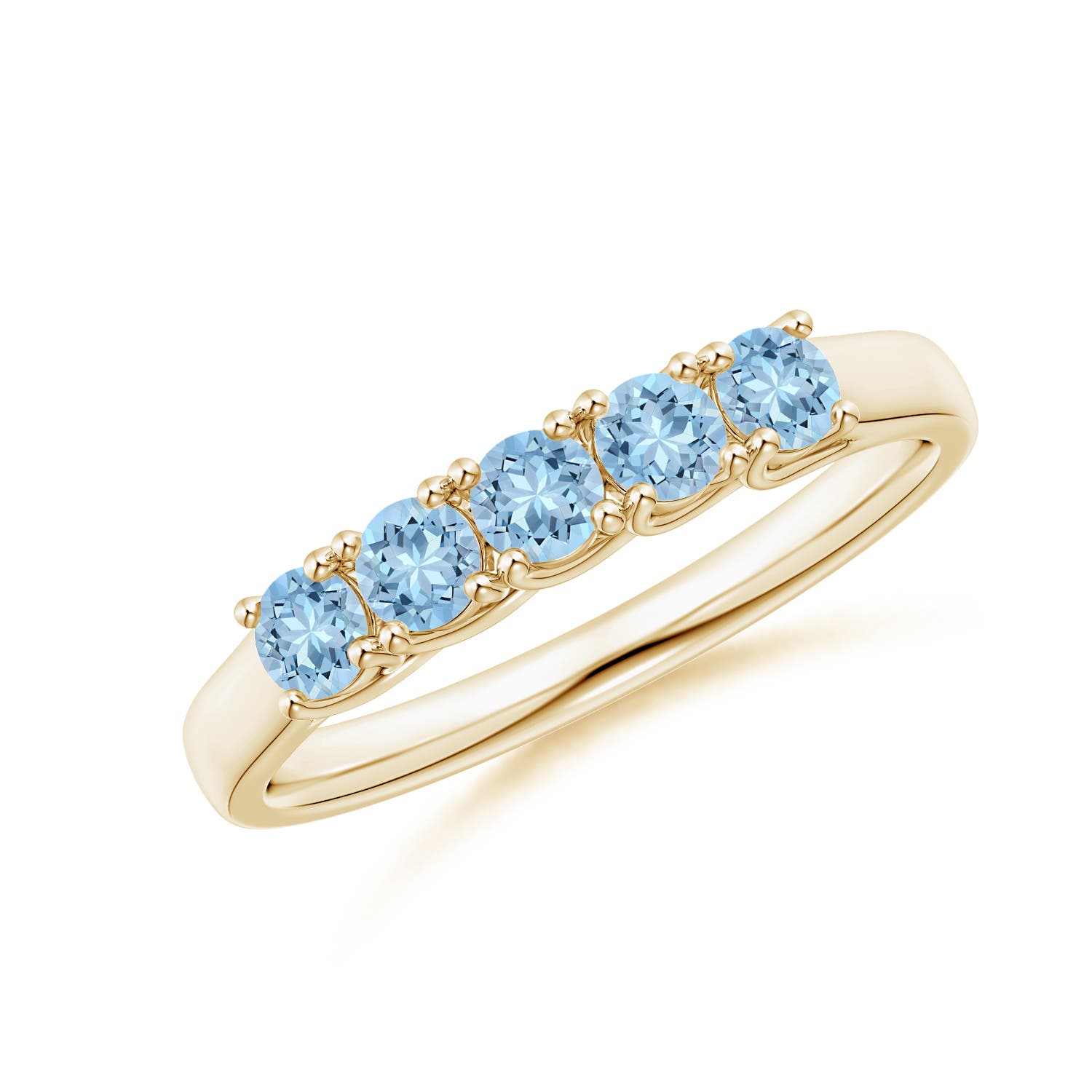 Angara 0.4 Carat Half Eternity Five Stone Aquamarine Wedding Ring in 14K Yellow Gold