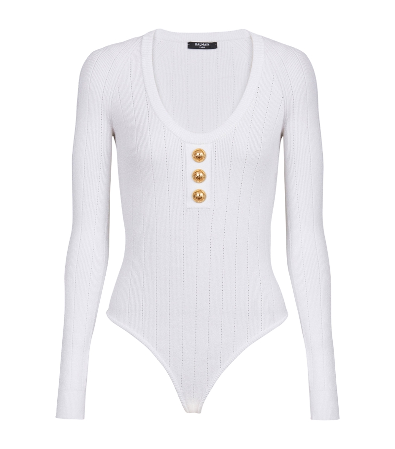 Ribbed Scoop-Neck Bodysuit