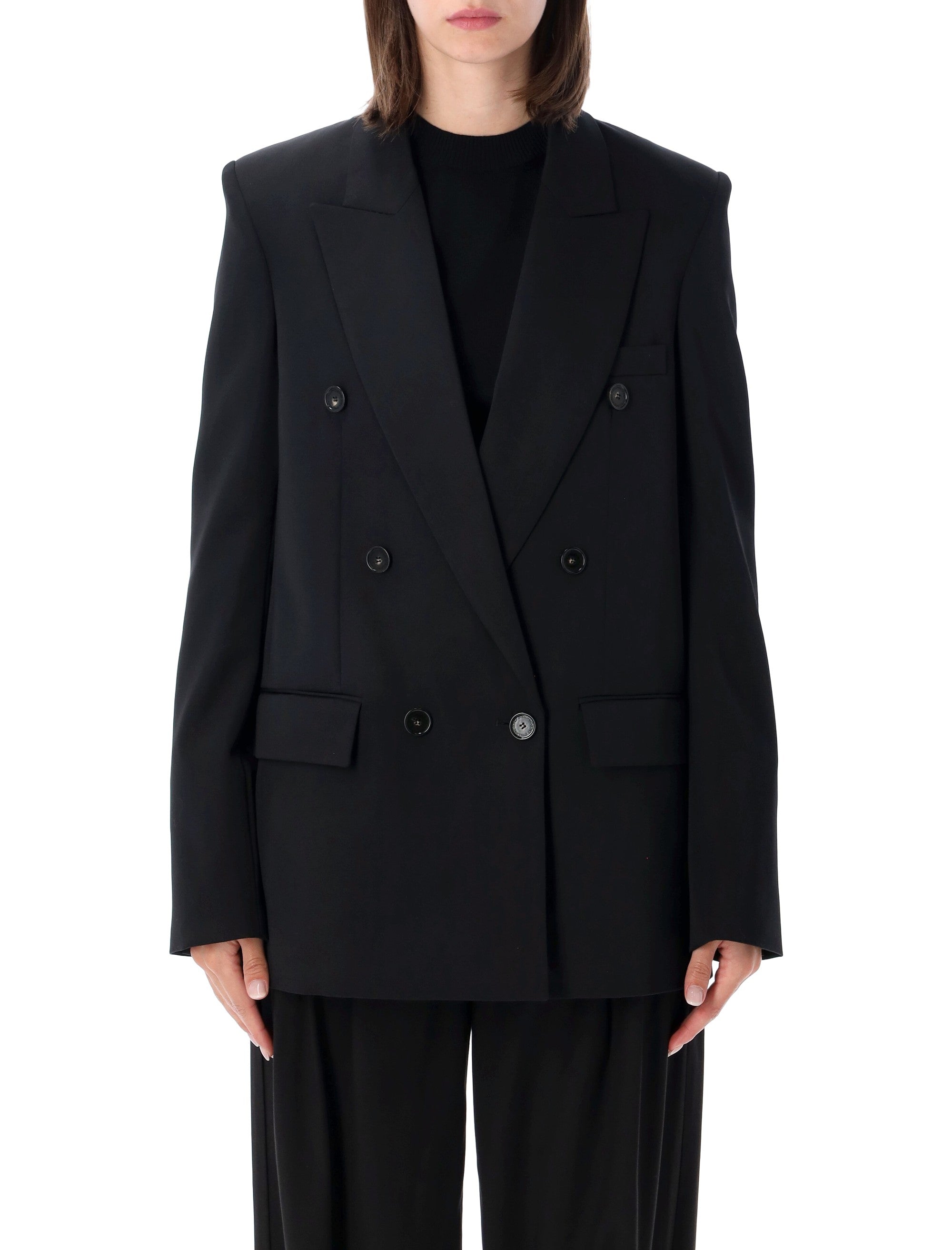 Oversized Double-Breasted Wool Blazer with Peak Lapels