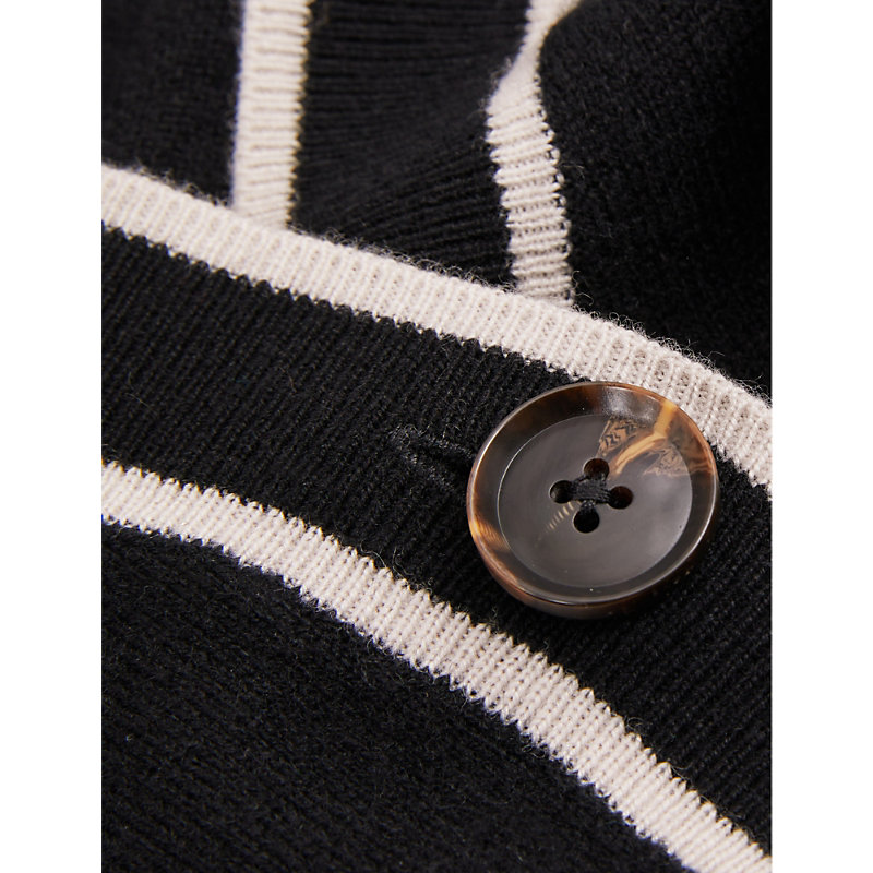 Womens Black/white Maisie V-neck Long-sleeve Stetch-wool Cardigan L