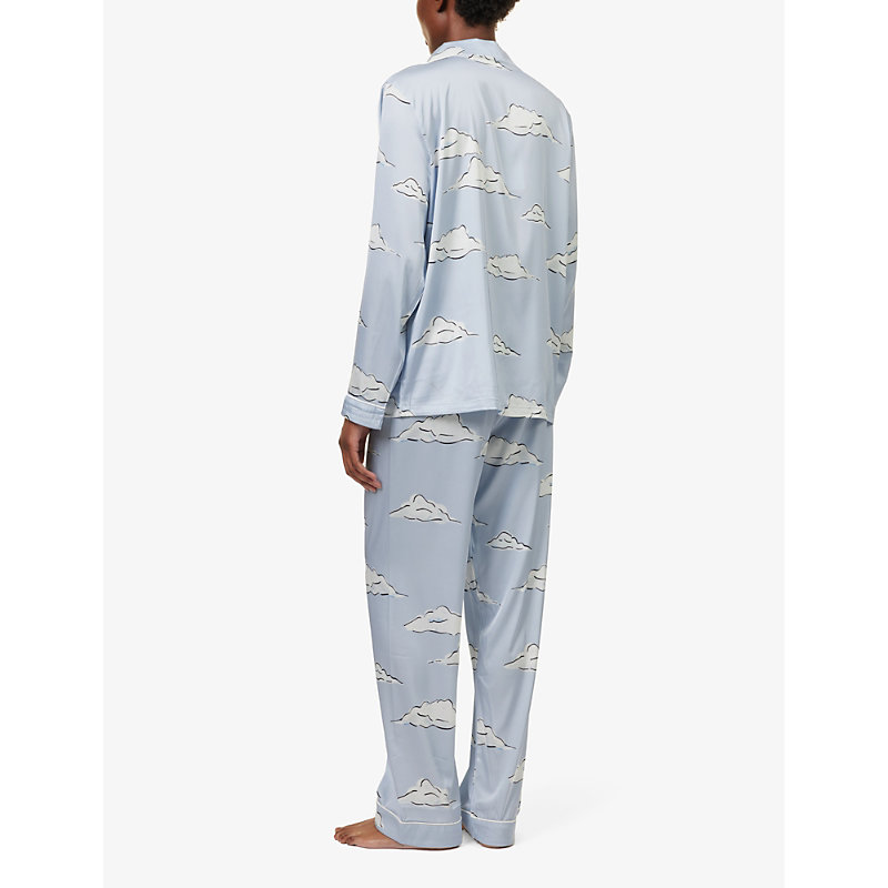 Womens Lilac Cloud Cloud-print Relaxed-fit Stretch-satin Pyjamas 
