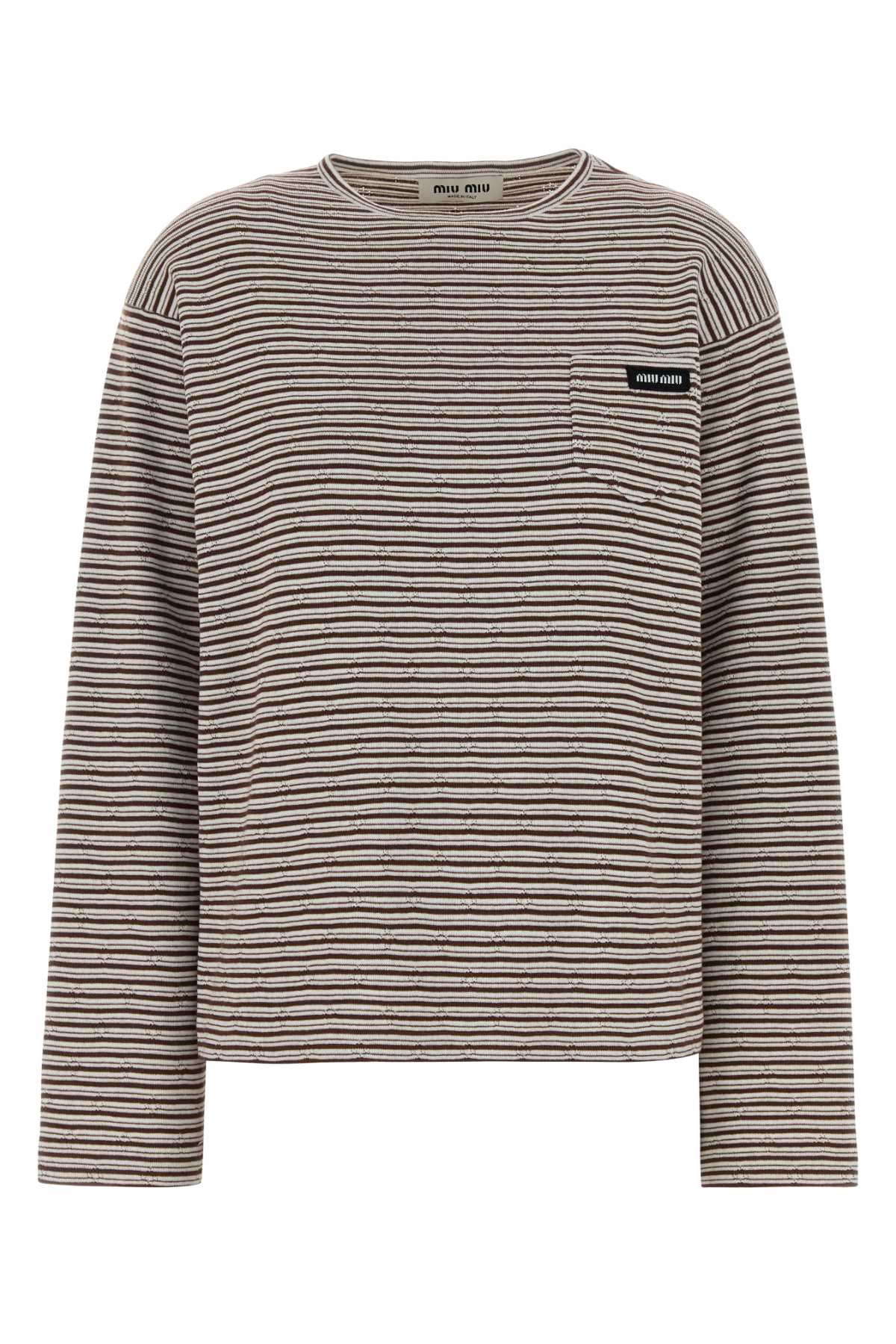 Striped Cotton-Cashmere T-Shirt — Beige