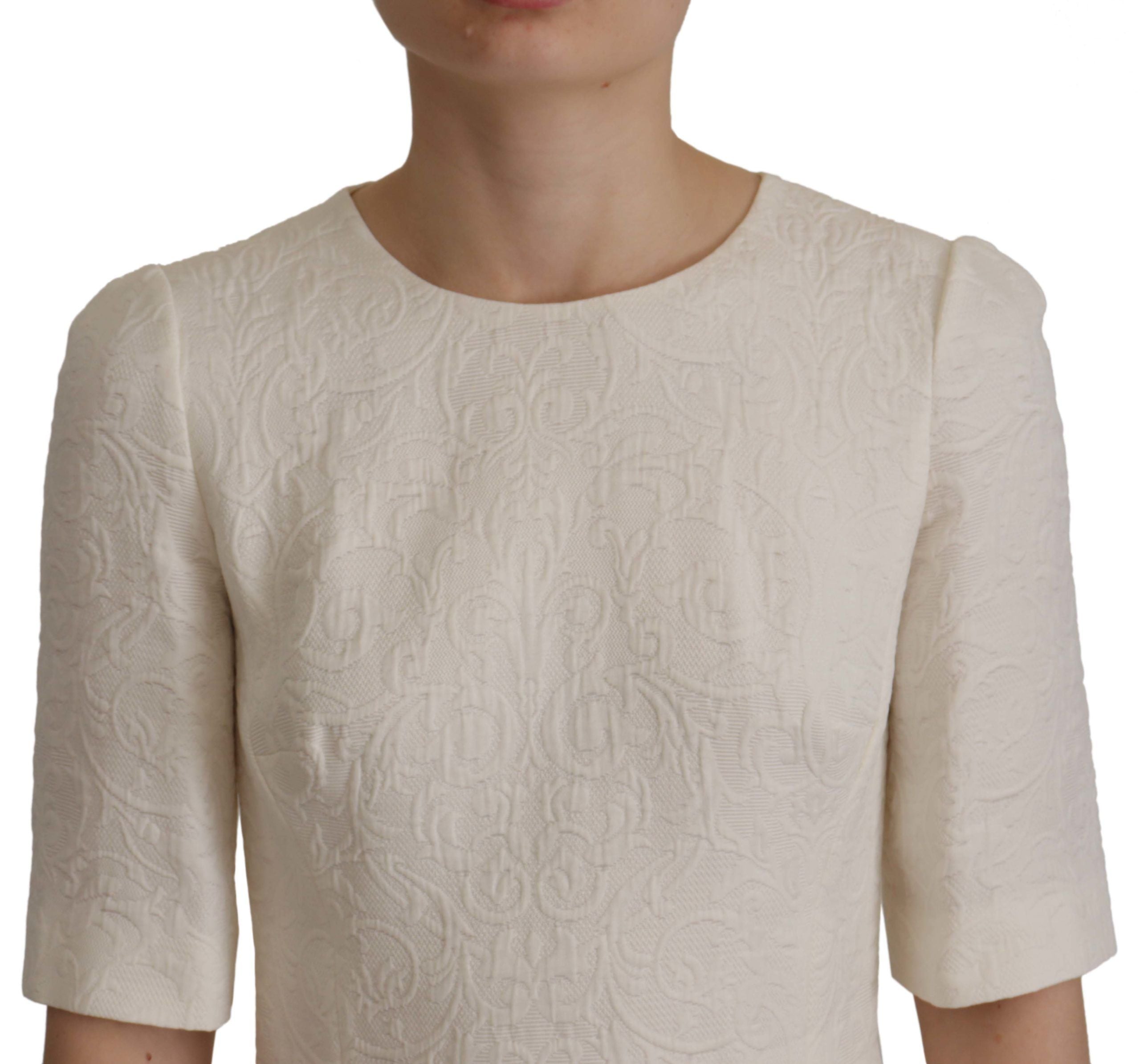 Jacquard Floral Brocade Dress — White
