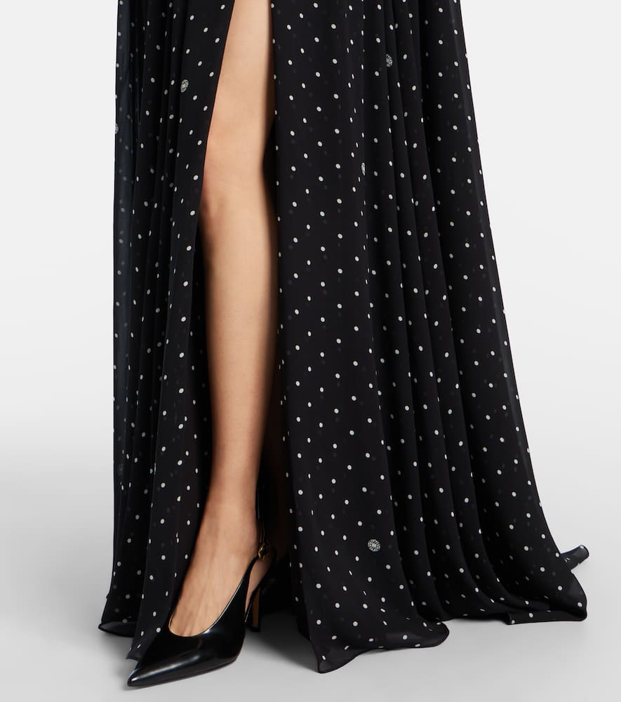 Polka-dot one-shoulder gown