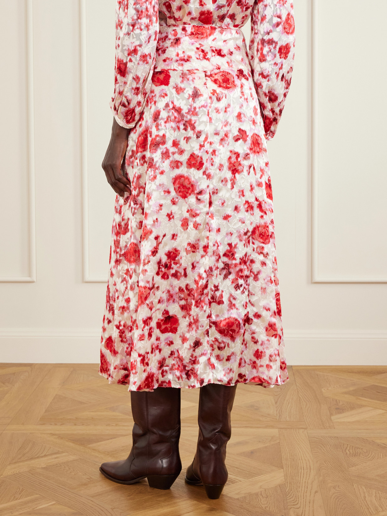 Hilza Floral-print Chiffon Midi Skirt - Red