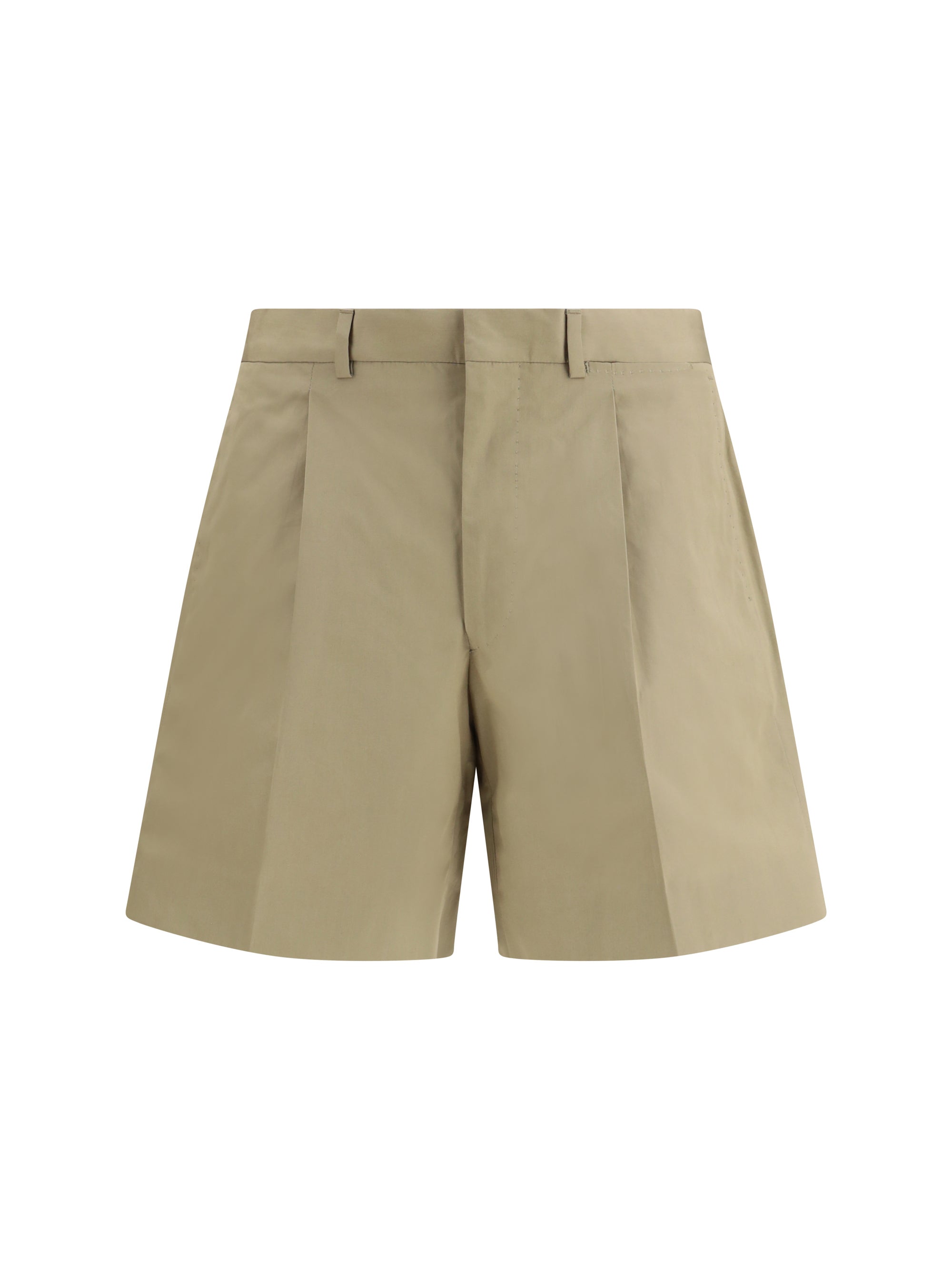 Tailored Cotton Bermuda Shorts — Beige