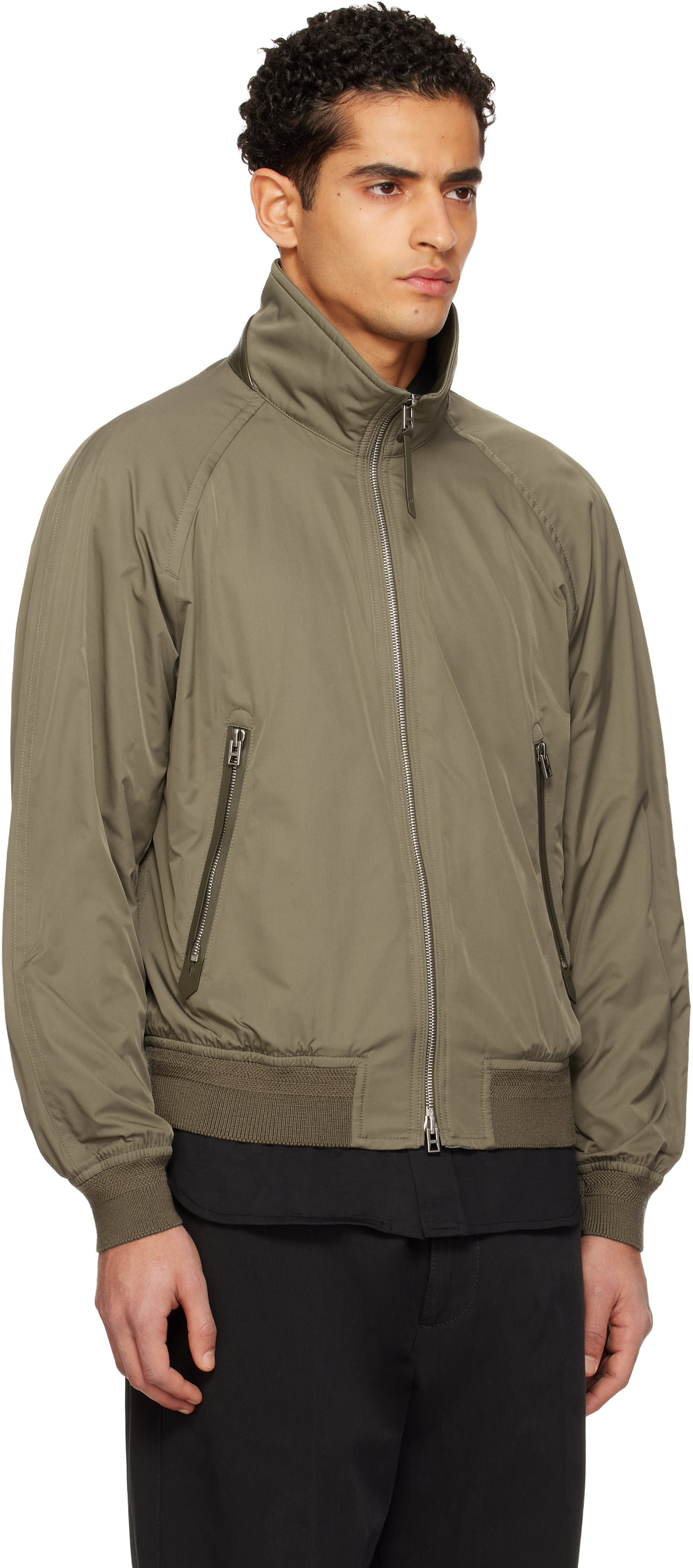 Khaki Techno Poplin Cashmere-Lined Jacket