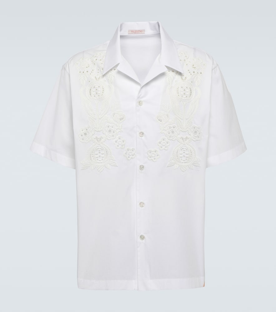 Embroidered cotton poplin bowling shirt