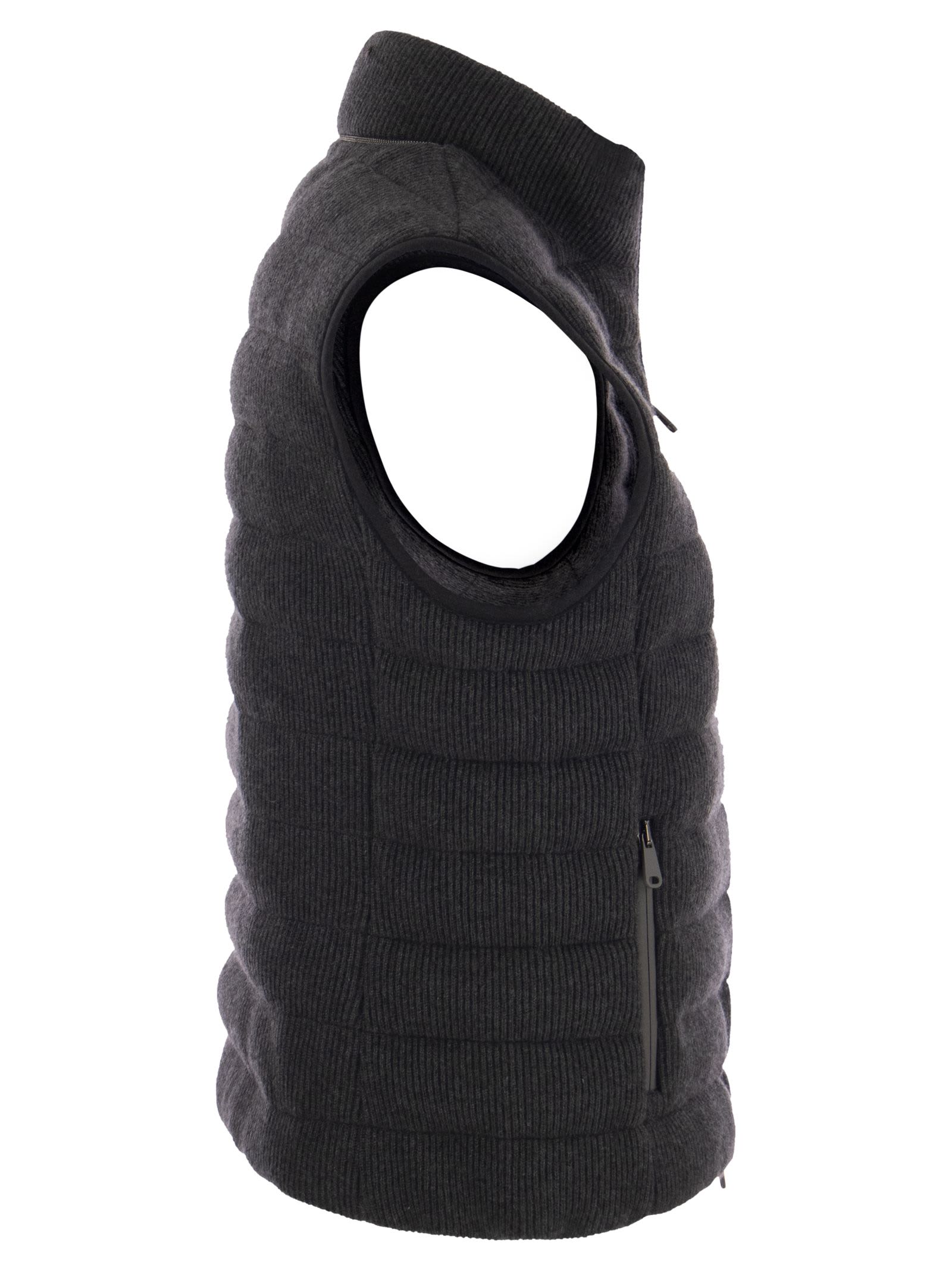 English Rib Cashmere Knit Sleeveless Down Jacket With Monile