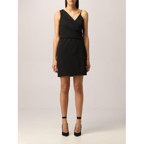 Chain-strap asymmetric-neck dress - Black