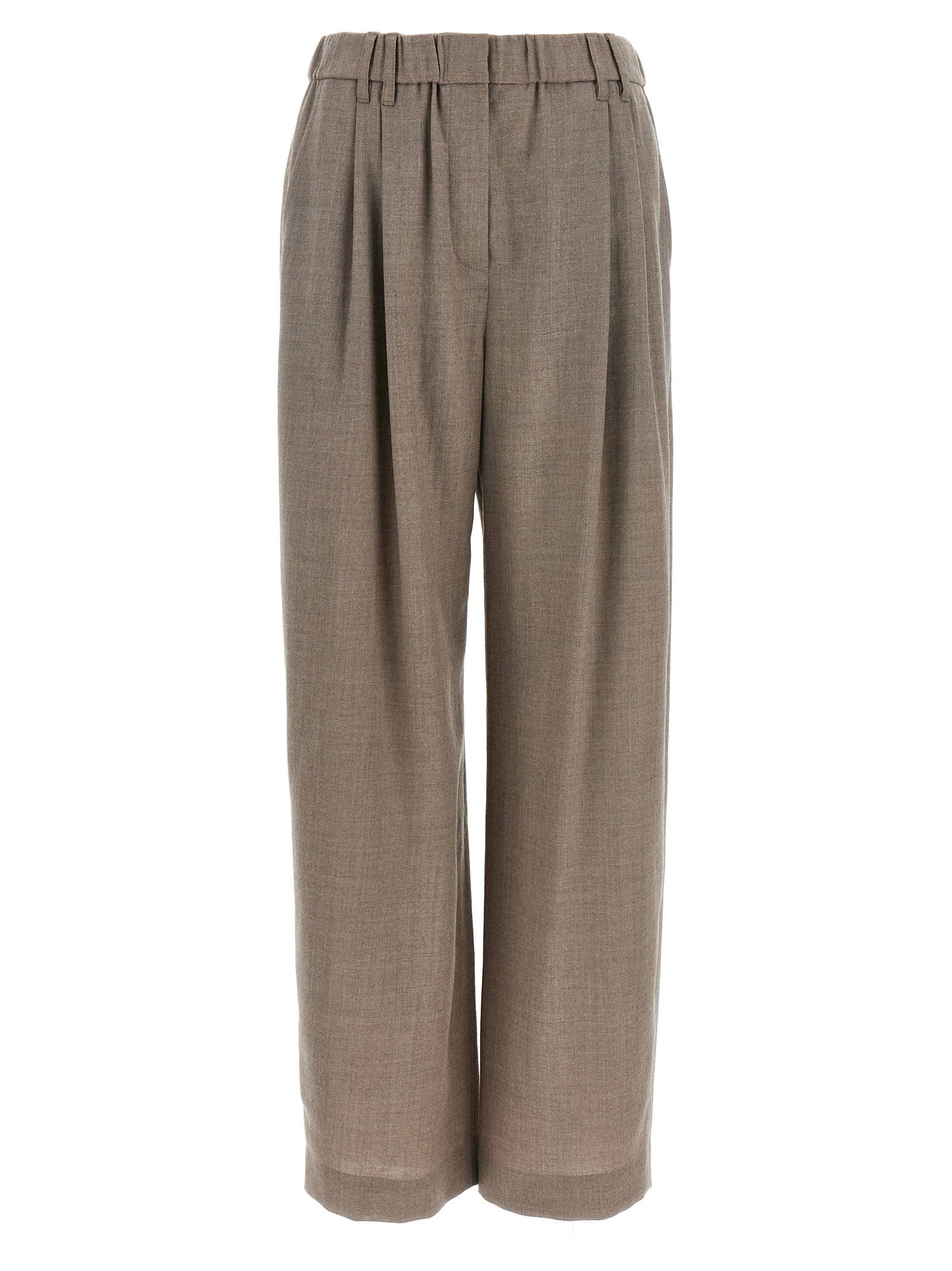 Pleated Virgin Wool Trousers — taupe