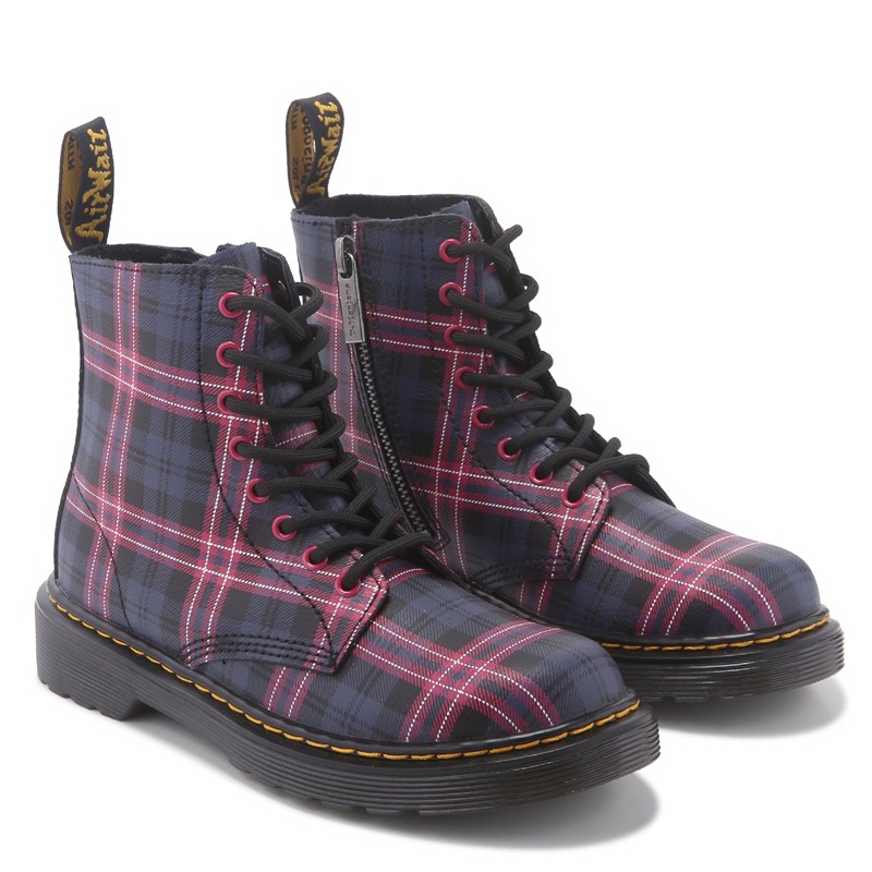 Kids' 1460 Combat Boot Big Kid Boots (Black/Pink Plaid)