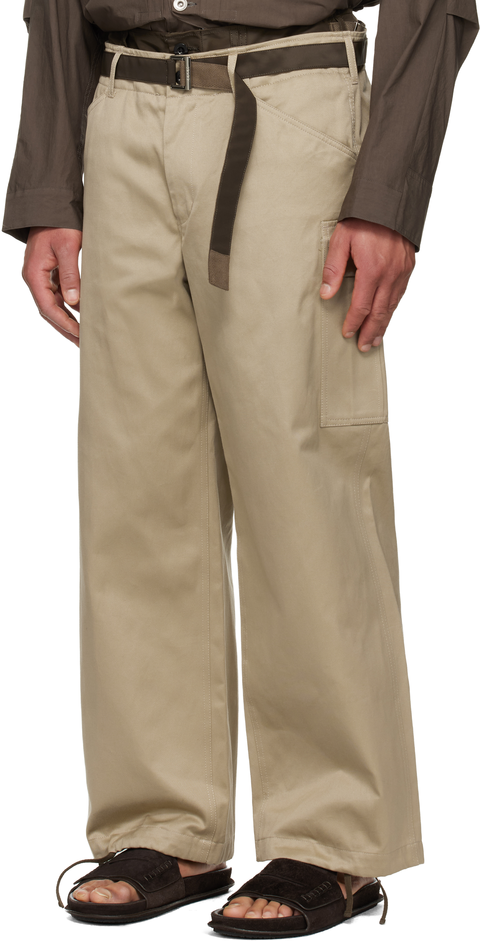 Tan Cotton Chino x Nylon Twill Cargo Pants