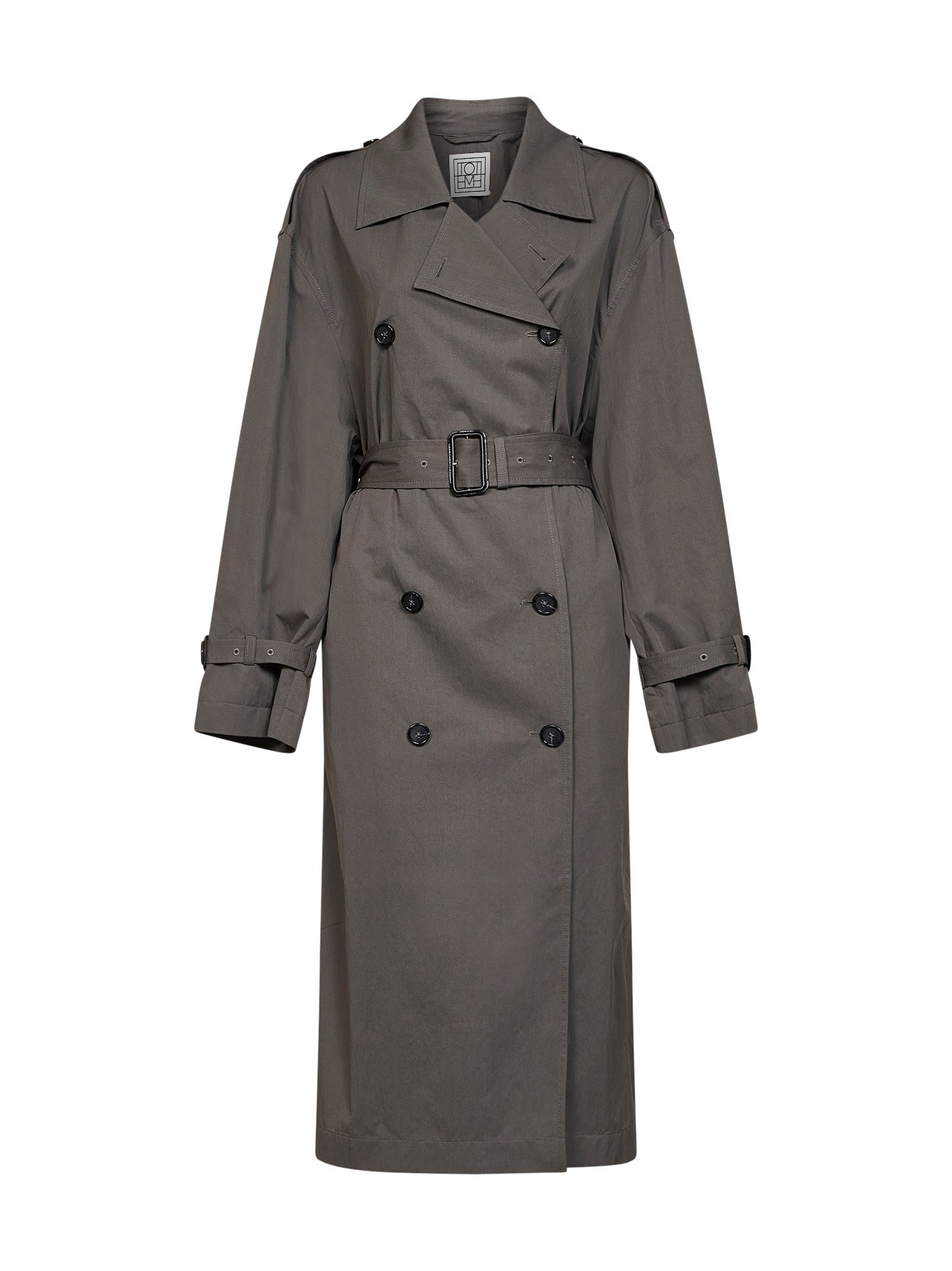 Double-Breasted Cotton-Blend Trench Coat — Gray
