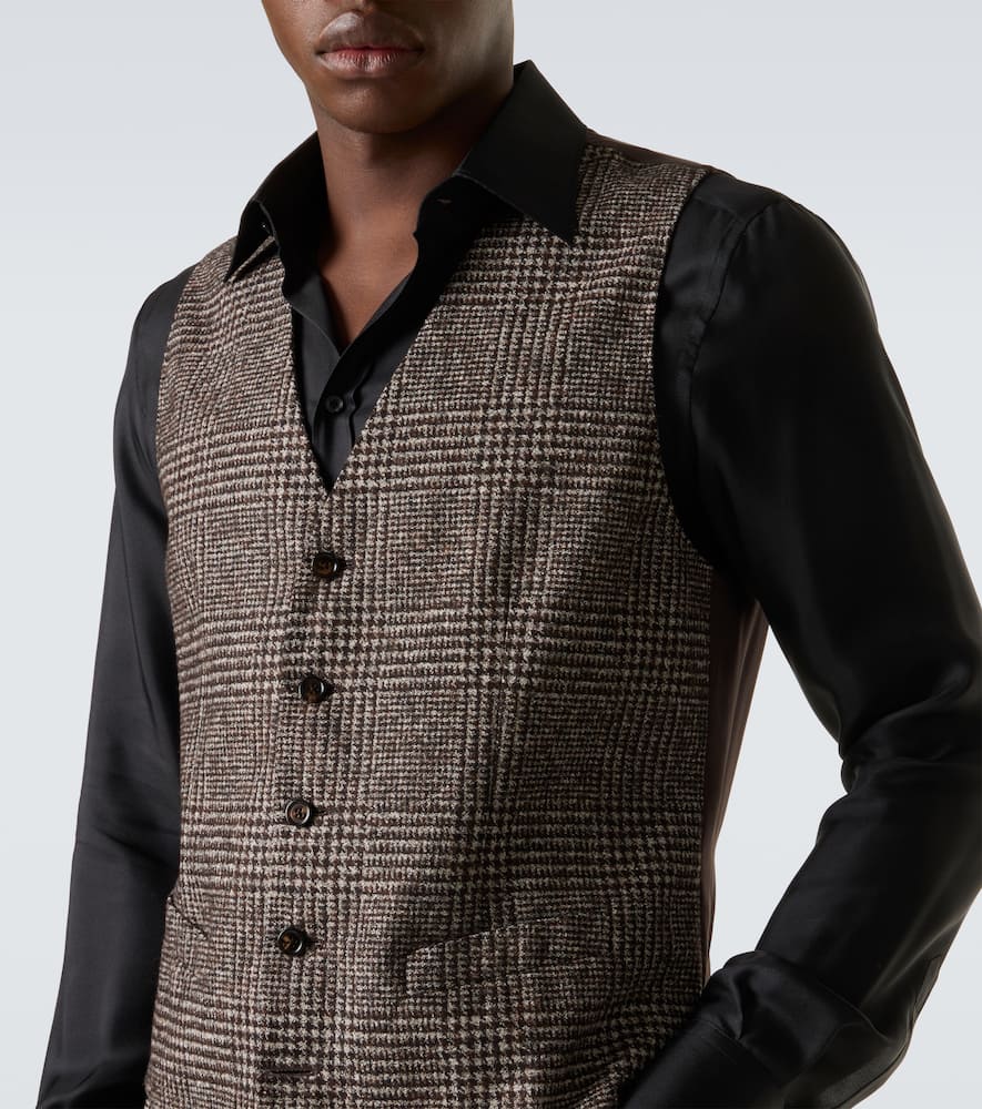 Checked single-breasted vest