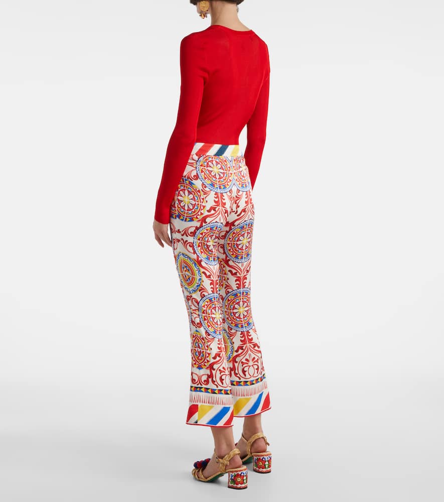 Cropped printed silk-blend flared pants