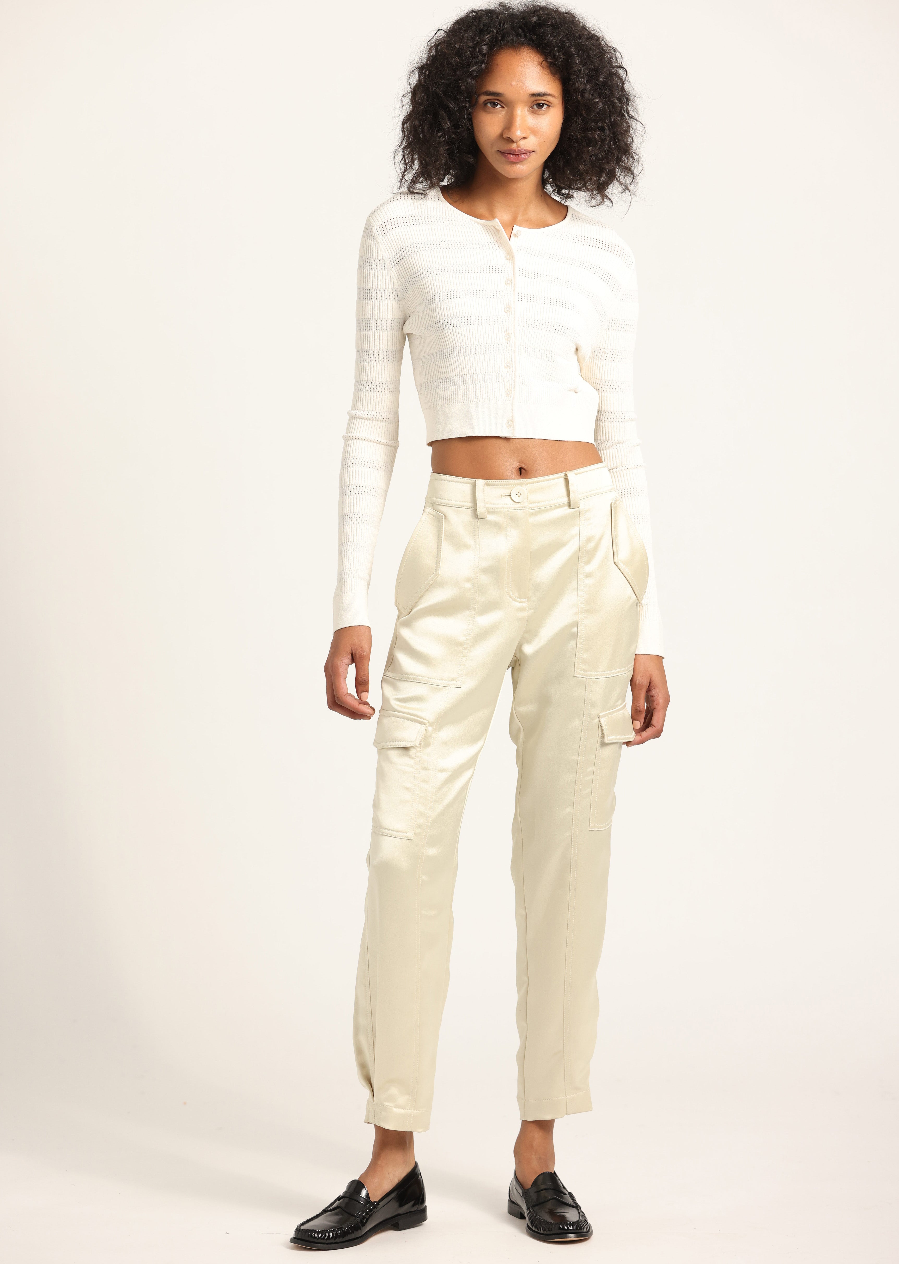 Elian Satin Cargo Pant - Ivory