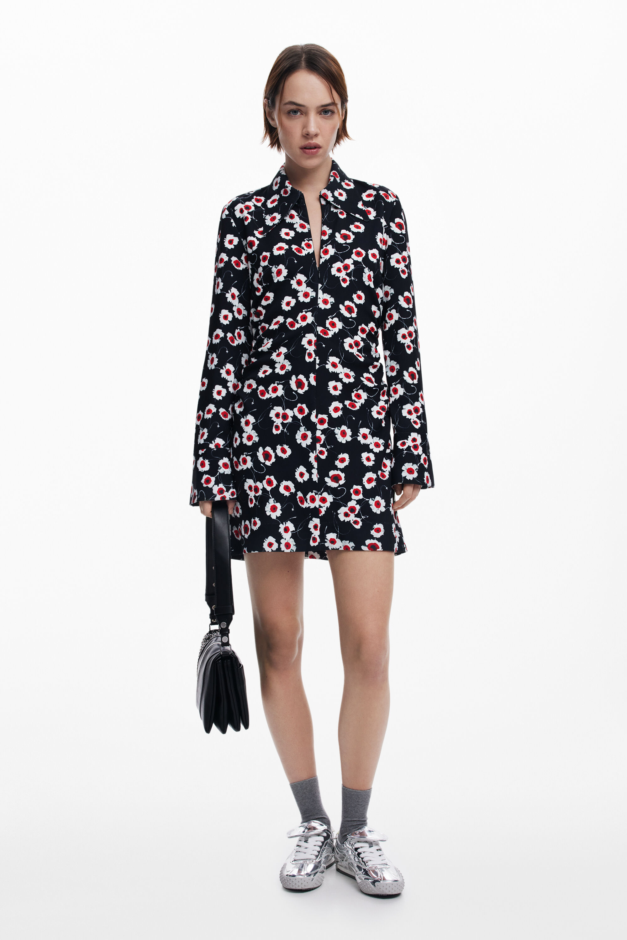 Short floral shirt dress